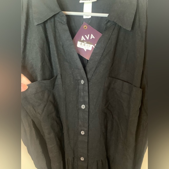 Ave & Viv Black Button Down Linen Midi Dress - Picture 2 of 8